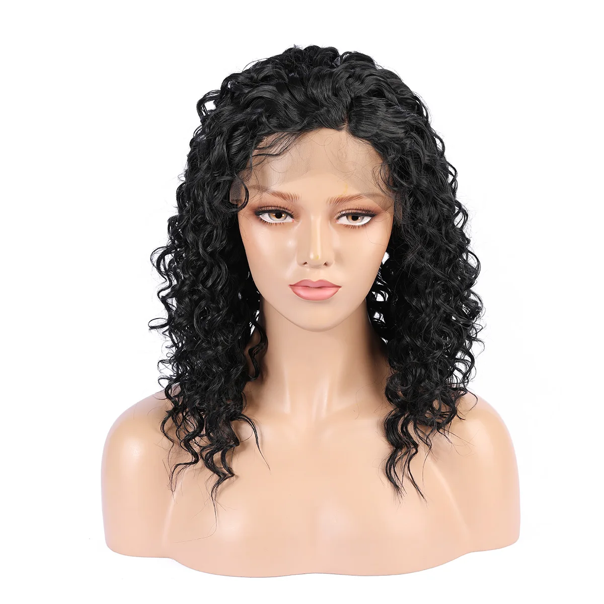 

Middle Ratio 26Inch 180%Density Kinky Curly Jet Black Lace Front With Baby Hair Natural Hairline Long Daily Wear Wigs