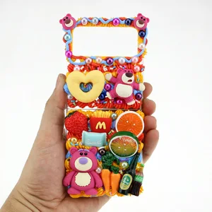 handmade z flip 3 case 1 2 fold korean kawaii little bear for samsung s21 20 5g note ultra 10 cute cartoon women cover luxury free global shipping