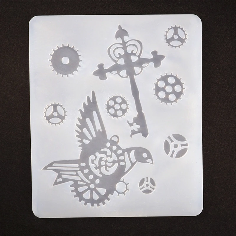 

4Pcs Gear Bird Feather Jellyfish Compass Mold Thin Bookmark Fillings Resin Mold