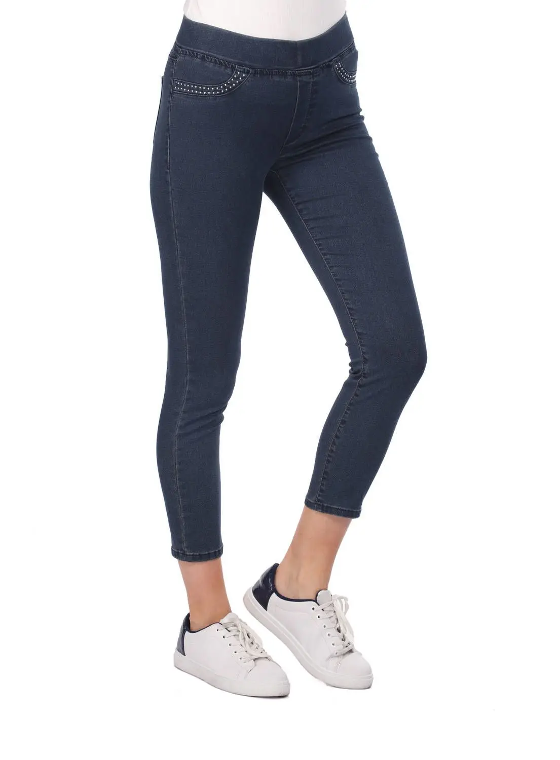 

Blue White Women 'S Pocket Detail Leggings Jean Pants