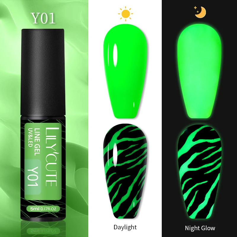 LILYCUTE 5ml Luminous Line Gel Nail Polish Glow In Dark Fluorescent Neon UV LED Semi Permanent Soak Off DIY Painting Varnish | Красота и