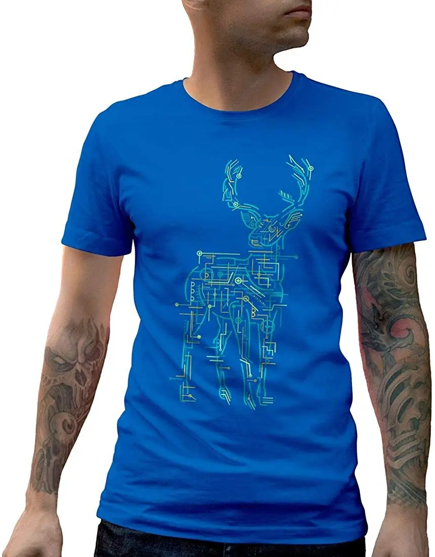 

Electric Deer Animals Mens Crew Neck T-Shirt New Arrivals Tee Summer 2020 Pure Cotton Breathable Short Sleeve Tshirt