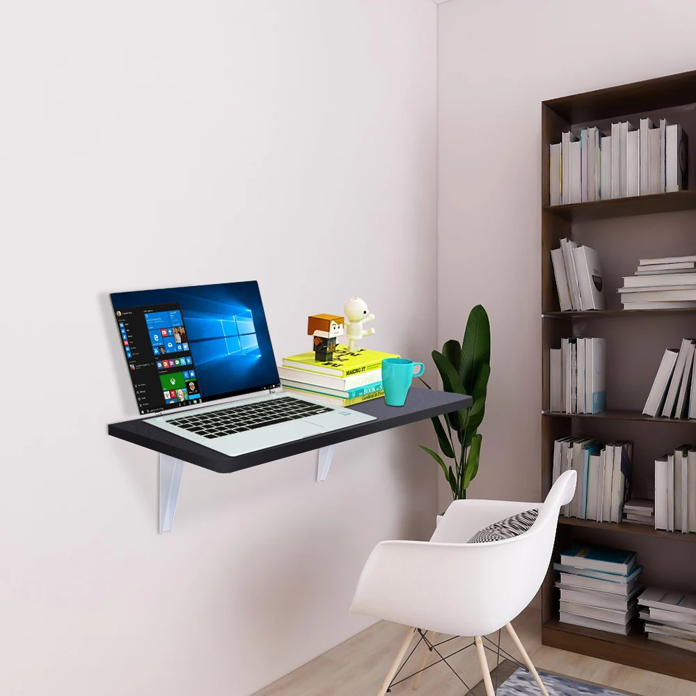 

Folding Wall-Mounted Computer Desk Laptop Table Sturdy Brackets for Office Home 60x24CM White/Black[US-Stock]