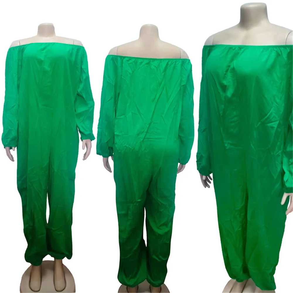 

Plus Size One Piece Outfit Women 4xl Fashion Loose Sexy Dew Shoulder Long-sleeved Solid Color Jumpsuit Wholesale Dropshipping
