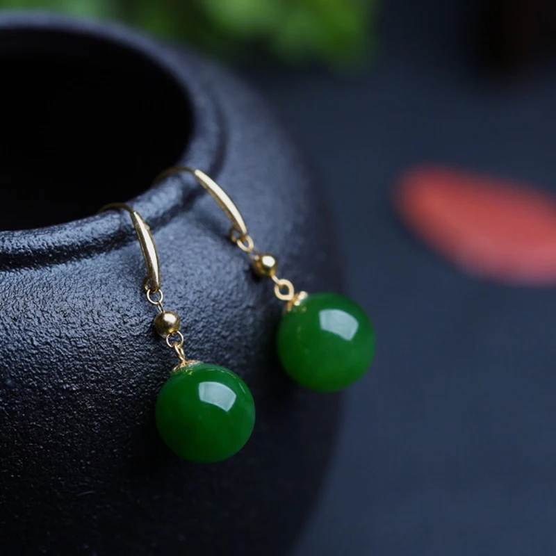 Натуральный нефритовый зеленый 10 мм серьги из бисера модные очаровательные
