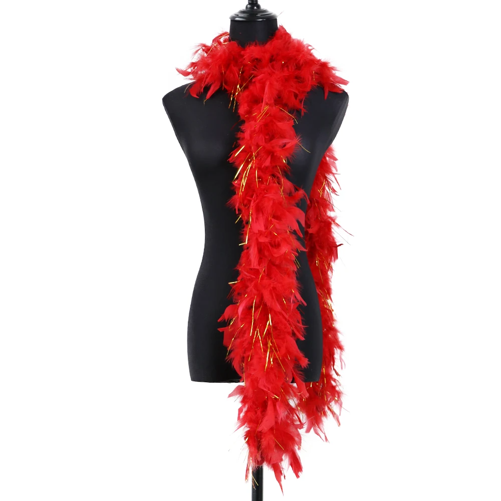 

60 г красный боа из пера индейки с Золотая шелковая одежда швейные принадлежности пушистый шлейф украшения карнавальные Свадебные перья для...