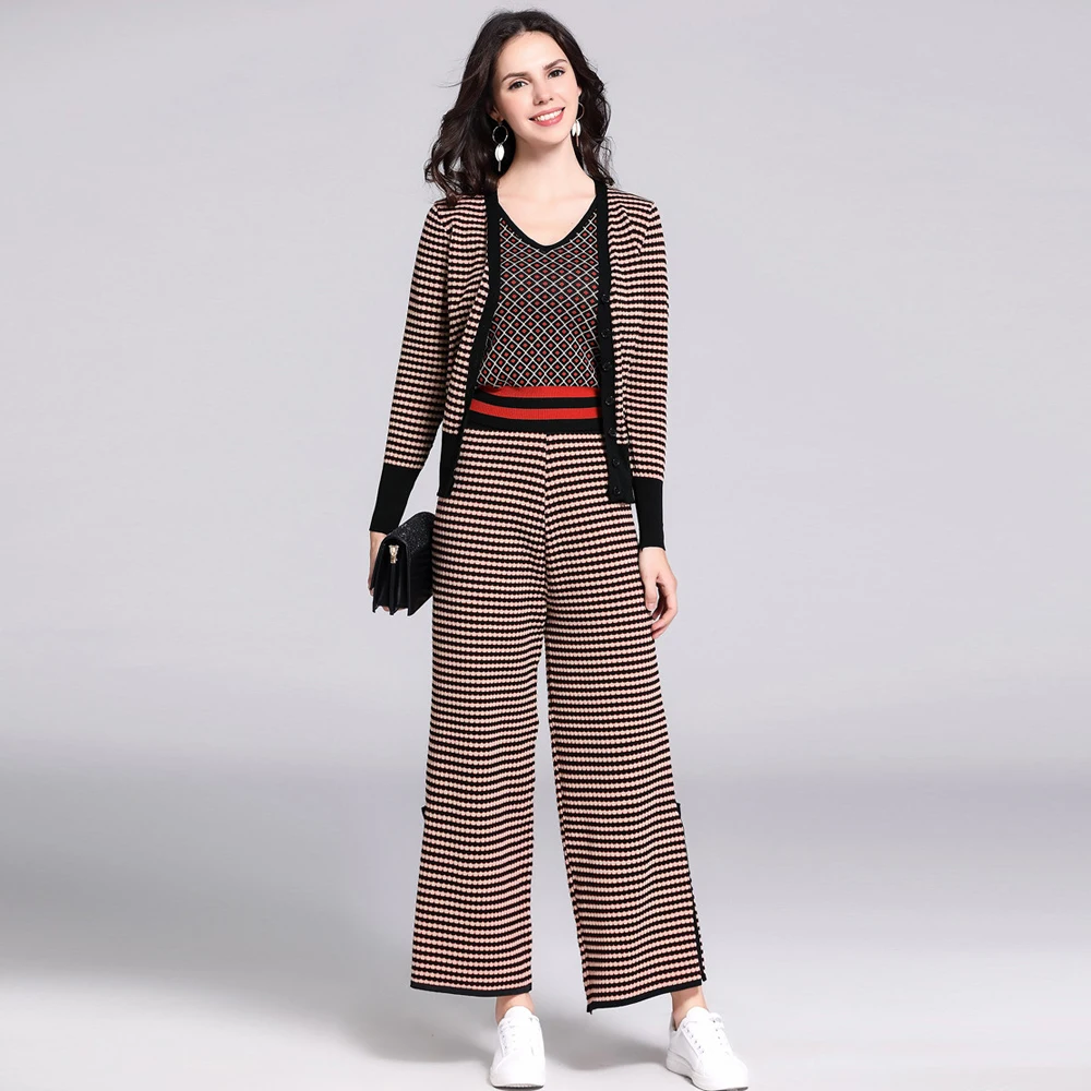 Ранняя осень костюм женский 2019 Новый Модный повседневный вязаный кардиган с