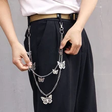 Chic Hip Hop Punk Butterfly Biker Jeans Link Pants Keychain Women Belt Key Chain Double Layers Trousers Chain Fashion Jewelry