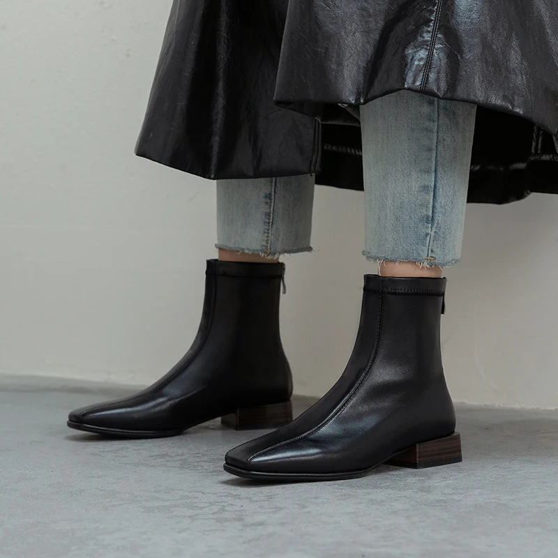 

Короткие сапоги QZYERAI, женские, зима 2021, простые, с квадратным носком, тонкие, простые