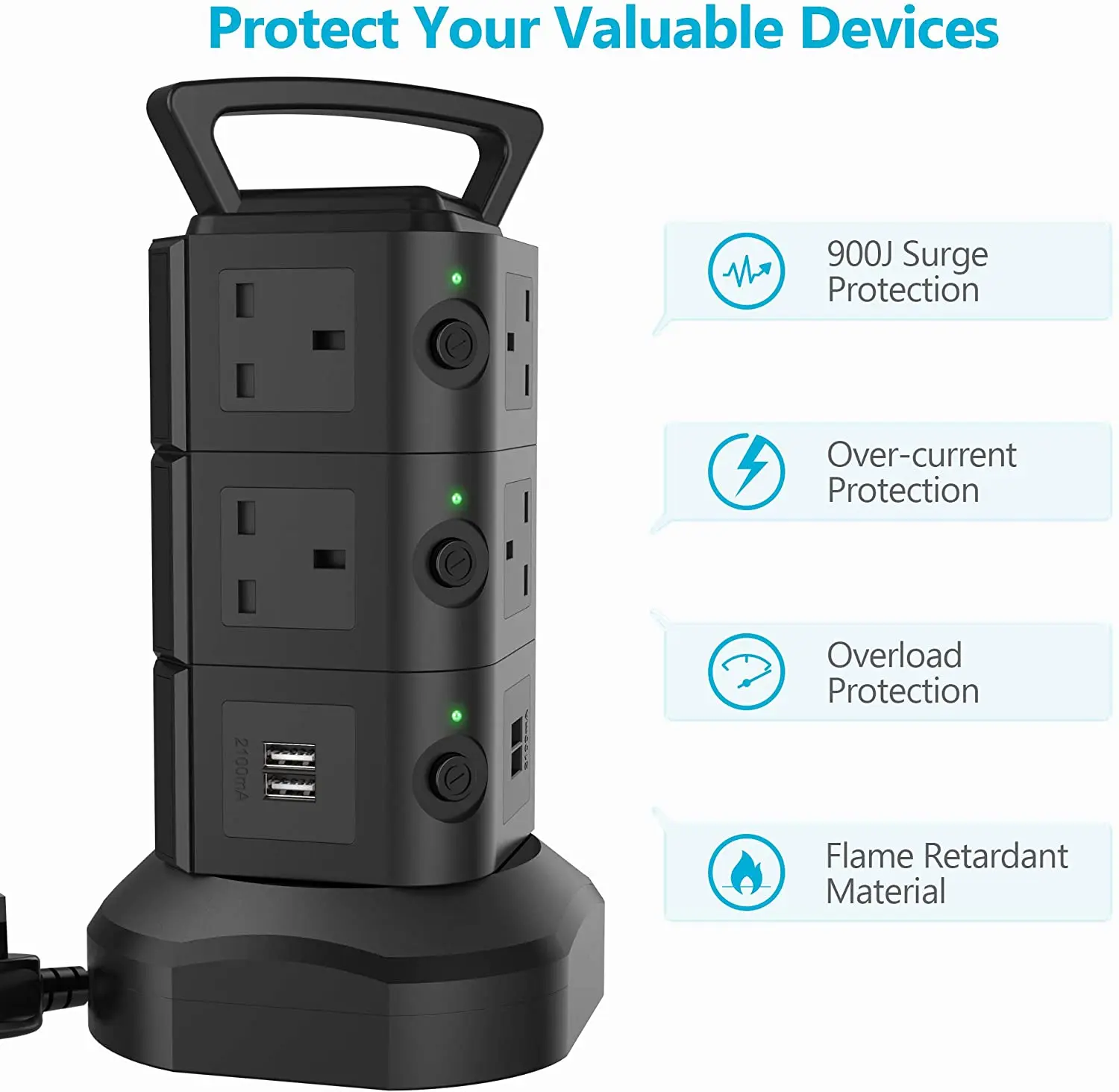 Сетевой удлинитель с вилкой Стандарта Великобритании защита от перенапряжения