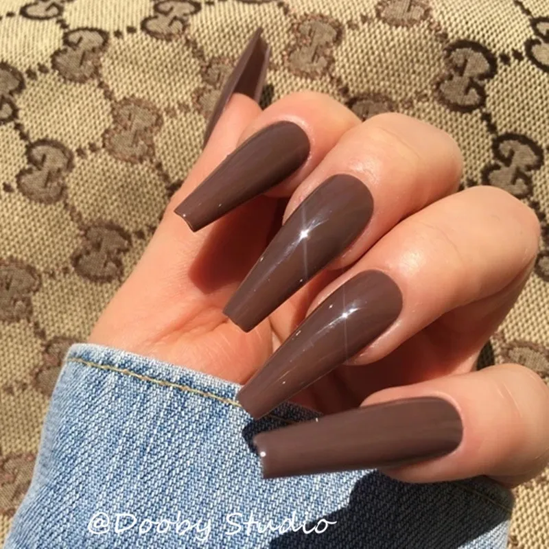 

Impress Ballerina Nep Nagels XXL Long Coffin Press On Nails Fake Artificial Brown Full Cover False Nails With Adhesive Tap Tipsy