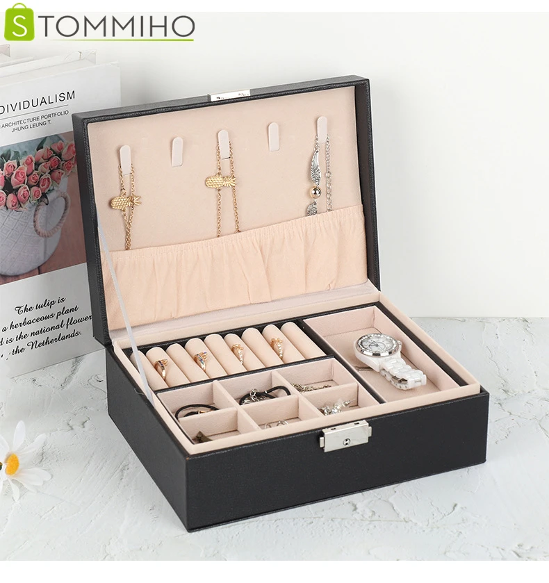 

STOMMIHO Jewelry Storage Box 2 Layers Makeup Organizer Large-Capacity Luxury Household Earring Necklace Lipstick Storage