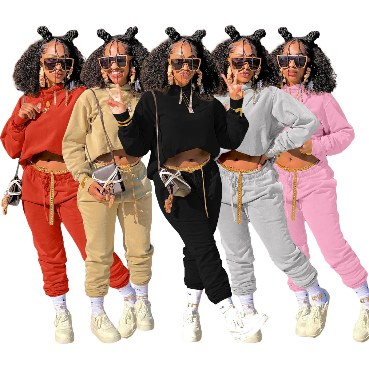 

Winter Hoodie Tracksuit 2 Pieces Sport Sets Women Hooded Long Sleeve Top and Drawstring Long Pants Casaul Jogger Suits 2021