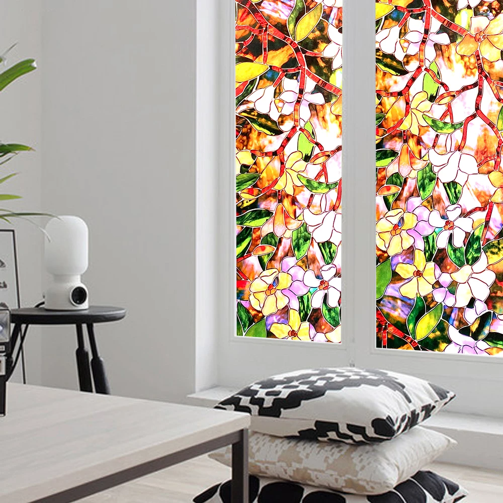 Новейший цветной узор магнолии декоративная пленка для стекла Самоклеющиеся