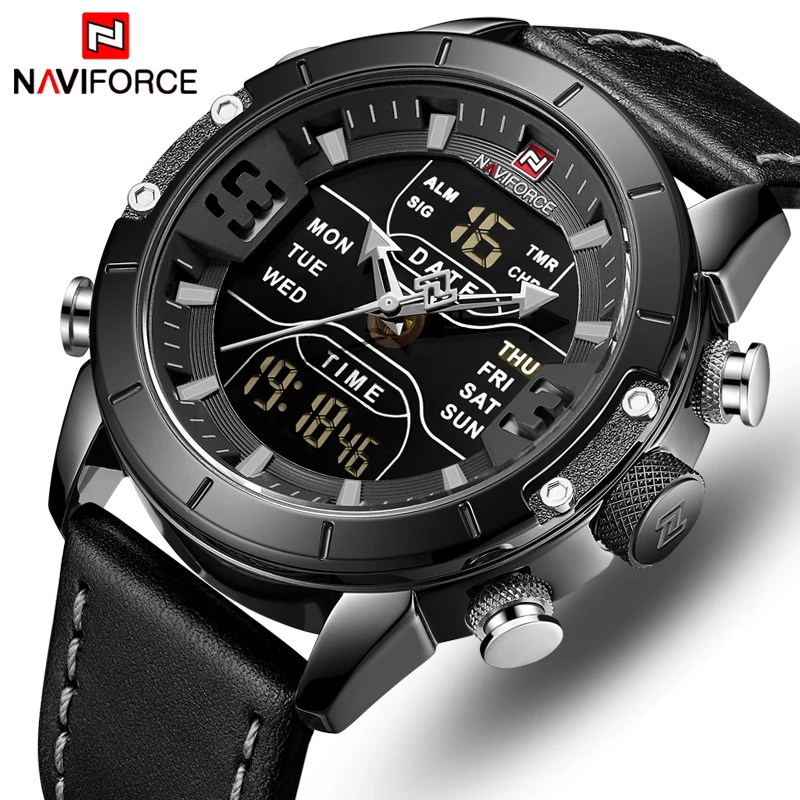 NAVIFORCE Топ Роскошные, спортивные и фирменные мужские часы светодиодный цифровые водонепроницаемые часы модные кварцевые Военные Наручные часы Relogio Masculino
