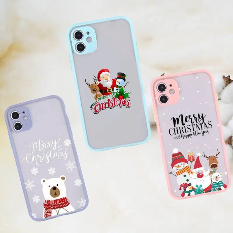 

Cartoon Merry Christmas Phone Case matte transparent For gray iPhone 7 8 x xs xr 11 12 pro plus max mini Funda Clear