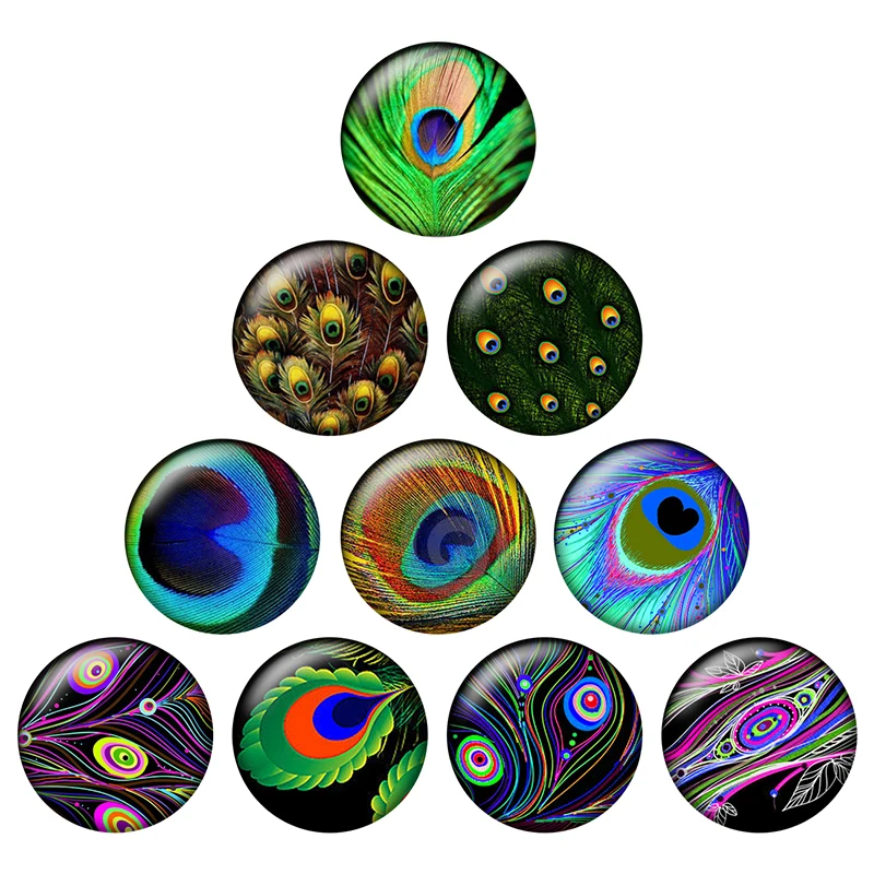 

24pcs/lot Round Glass Cabochon 10mm 12mm 14mm 16mm 18mm 20mm 25mm Peacock Feather DIY Jewelry Making Findings & Components H139