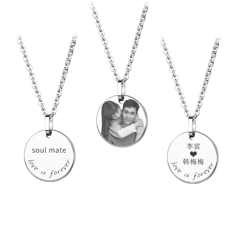 Customized Photo Necklace Couple Tungsten Pendant Personalized Lettering Female Simple Clavicle Chain Gift, Free Shipping