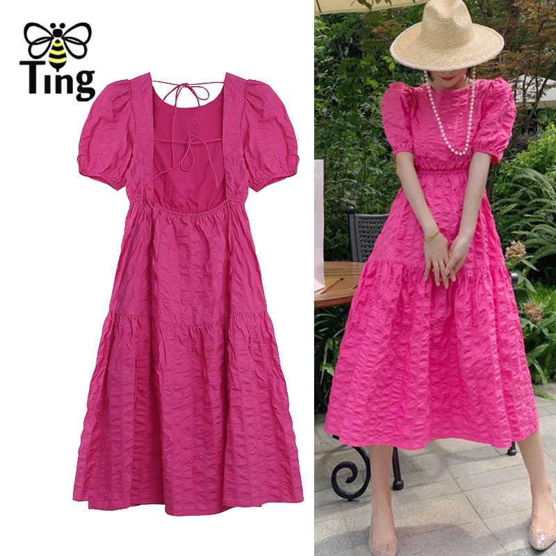 Женское винтажное платье-миди с коротким рукавом открытой спиной - купить по