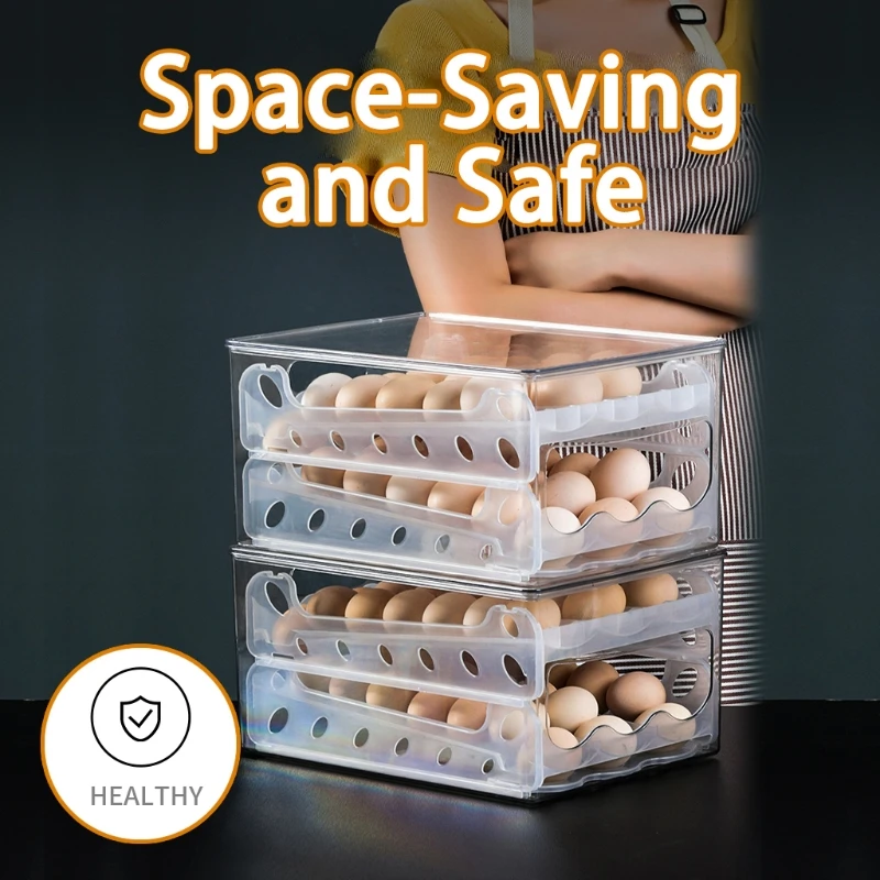 

Slide Egg Holders Double Layer Stackable Refrigerator Organizer Clear Plastic Storage Container Box for Fridge Freezer Kitchen