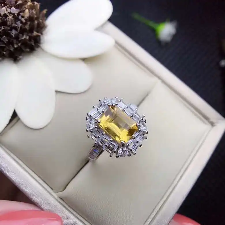 Стихийных бедствий и реальные Желтый цитрин кольцо 925 пробы Серебряное для Для