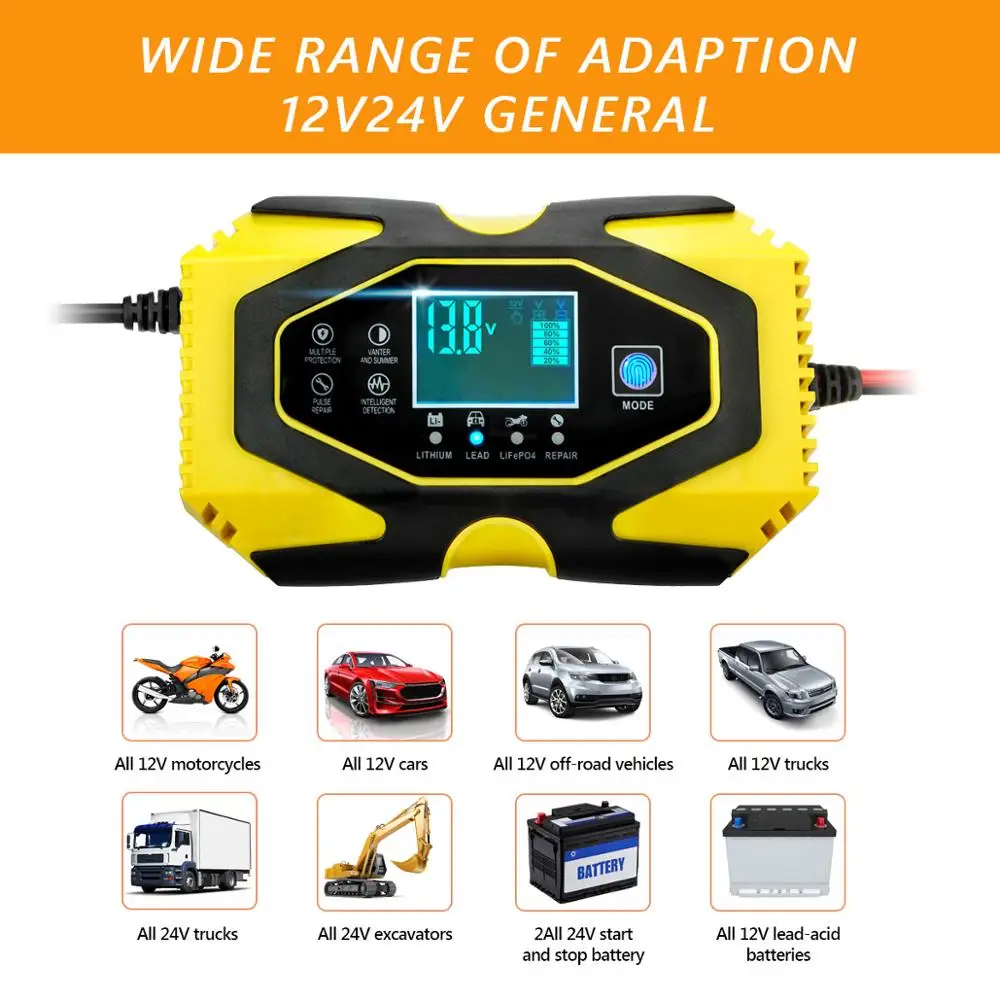 Automatic Car Battery Charger 12V/24V 6Amp/3Amp Power Pulse Funtional Repair Chargers Lead Acid Digital LCD Screen |