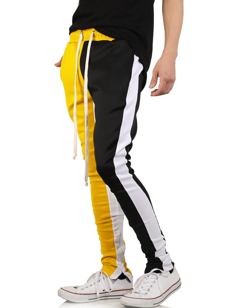 Black and yellow Мужские Slim Fit Пот Штаны Drawstring полосатый спортивный Штаны Цвет Блок Лоскутная Бег Брюки спортивные хип-хоп брюки повседневные штаны - Цвет: Black and yellow