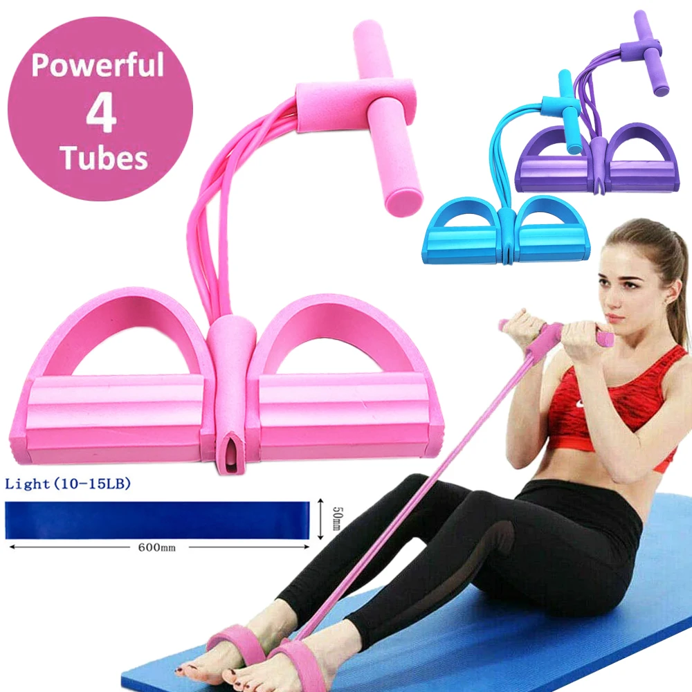 

Stretch Rope 4 Tube Pedal Tensioner Abdominal Waist Exerciser Fitness Elastic Sit-up Rope Home Gym Sports Training Equipment