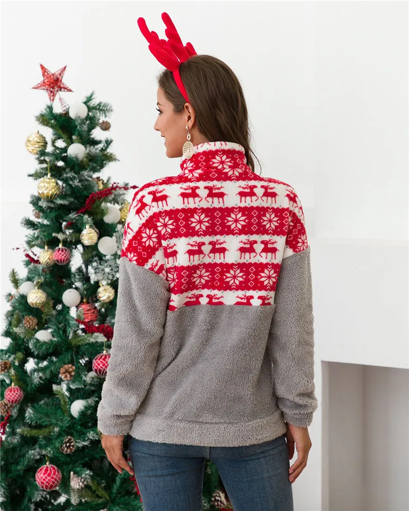 Флисовая Толстовка модные рождественские Лоскутные пушистые толстые толстовки