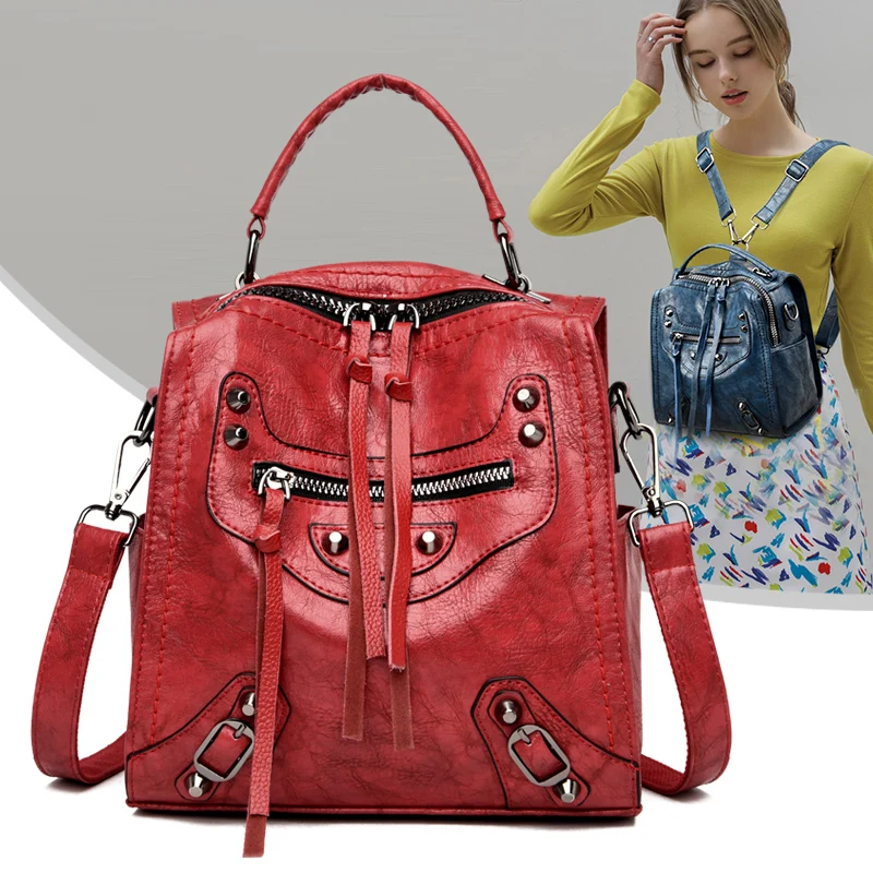 

Luxury PU Women Waterproof Backpack with Chic Tassels Lady Designer Shoulder Packbags High-quality Double Zipper Travel Rucksack