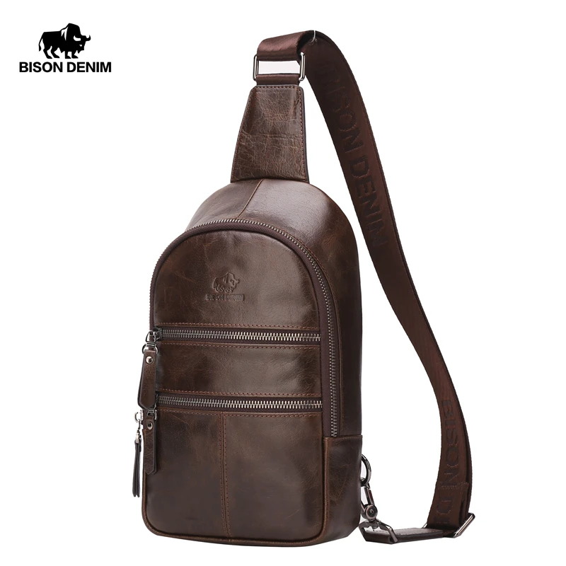 Мужская сумка мессенджер BISON DENIM черная Повседневная через плечо из натуральной