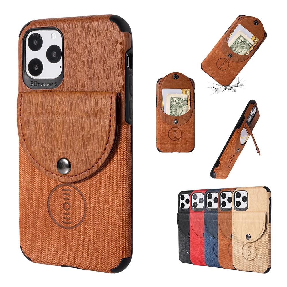 

Leather Protection Back Case for iPhone 12 Mini 11 Pro Max X XR XS SE 2020 6 7 8 Plus Capa Card Slot Shockproof Hit Color Cover