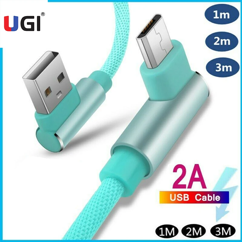 

UGI 2.4A Fast Charging Cable Type C USB C Cable Micro USB Cable Mobile Phone Accessories 90 Degree Double L Shape For Samsung