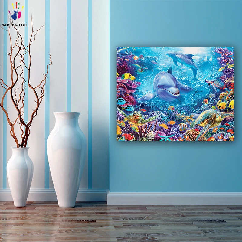 DIY картинки для раскраски по номерам с цветами подводный мир Картина Рисование