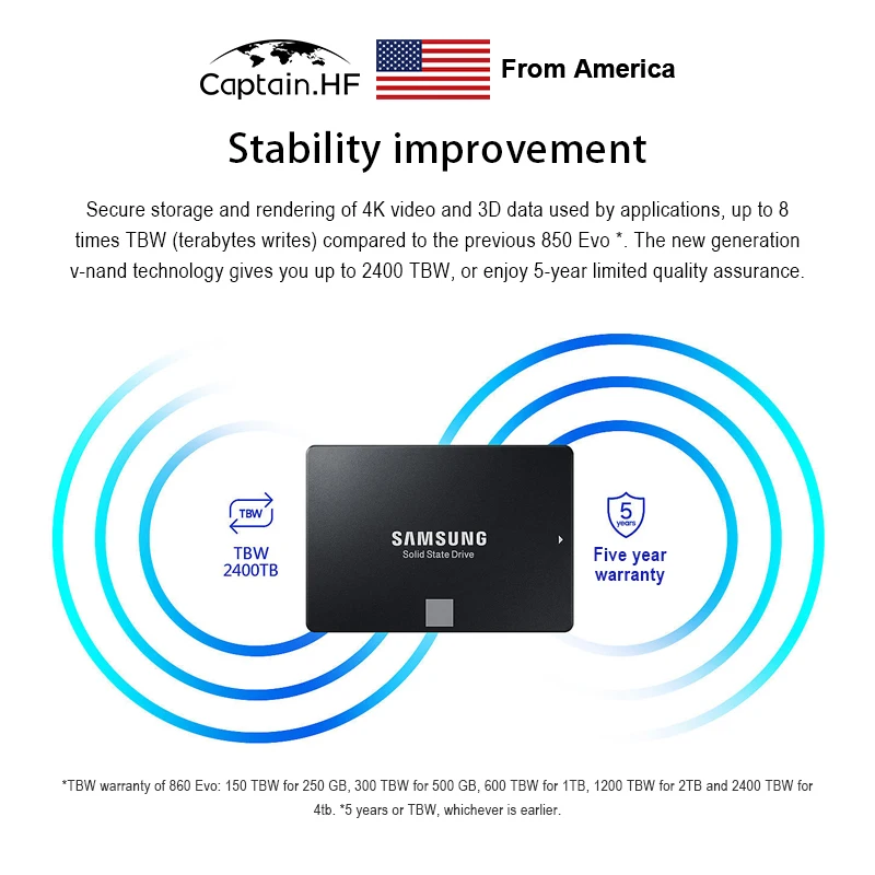 Твердотельный накопитель US Captain 860 EVO 2 ТБ 5 дюйма SATA3 SSD MZ 76E250B/CN для ноутбуков