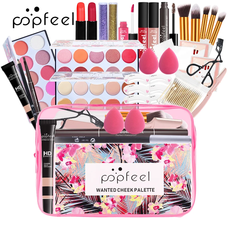 

KIT05B/KIT05C POPFEEL All In One Make Kit (Eyeshadow Blushes Powder Lipstick Bag & More) Maquillajes Para Mujer Makeup Set Box