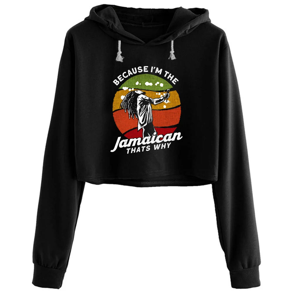 

Caribbean Vacation Jamaican Jamaica Crop Hoodies Women Y2k Kawaii Goth Grunge Pullover For Girls