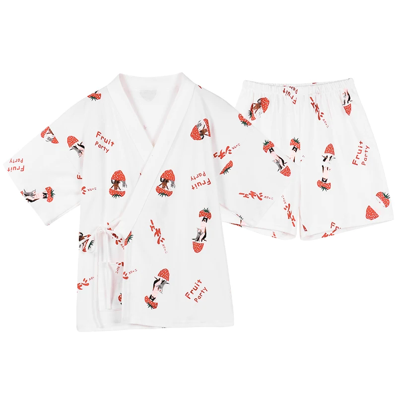 

BZEL Cute Cartoon Sleepwear V-Neck Home Wear Sexy Charming Pajama Set Soft Loose Short Sleeve Shorts Kimonos Style Nighty Pyjama