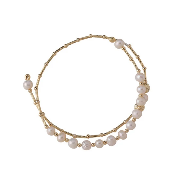 

XIAOBOACC Freshwater Pearl Double-Layer Bracelets Korean Retro Temperam Women Jewelryent Princess Girl Adjustable Bangle