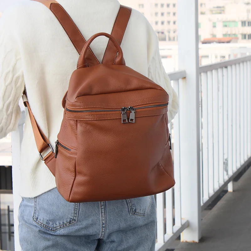 

Women's Soft Genuine Leather Backpacks Girl Bag Casual Daily School Bag Female Solid Color Travel Knapsack Rucksack bagpack