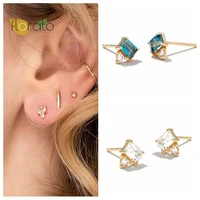925 sterling silver needle korean simple blue topaz diamond baguette stud earrings zircon geometry earrings for women jewelry