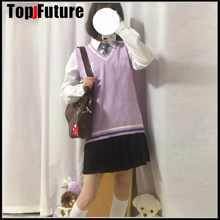 Фиолетовый японский вязаный жилет для девочек милый Универсальный свитер