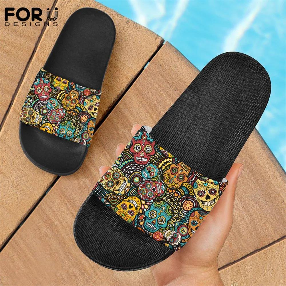 

FORUDESIGNS Gothic Sugar Skulls Pattern Summer Outdoor Man's Slipper Soft Indoor Non-slip Slides for MaleSandalias Flat Shoe Men