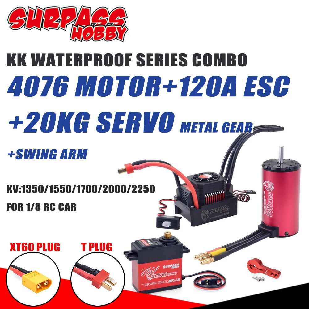 

SURPASS HOBBY 4076 комбинированный водонепроницаемый бесщеточный двигатель ESC с 120A ESC T вилкой TX60 20 кг сервопривод для 1/8 RC автомобиля дрифта traxxas trx4
