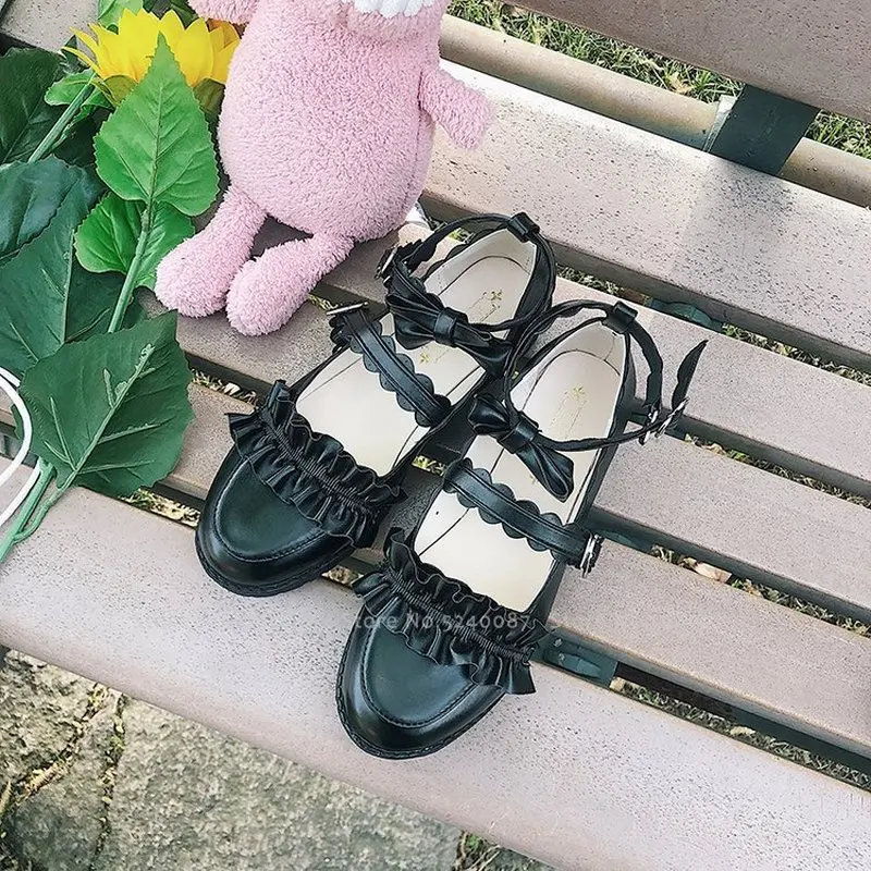 Туфли женские кожаные с оборками и куклой в японском стиле|Туфли| |