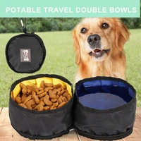 portable pet travel double bowl folding use to feeding food and water