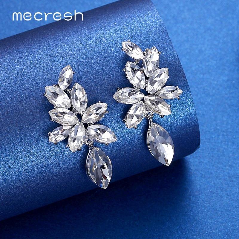Mecresh Korean Cute Horse Eye Crystal Wedding Drop Earrings Women Silver Rose Color Flower Christmas Dangle MEH1689 | Украшения и