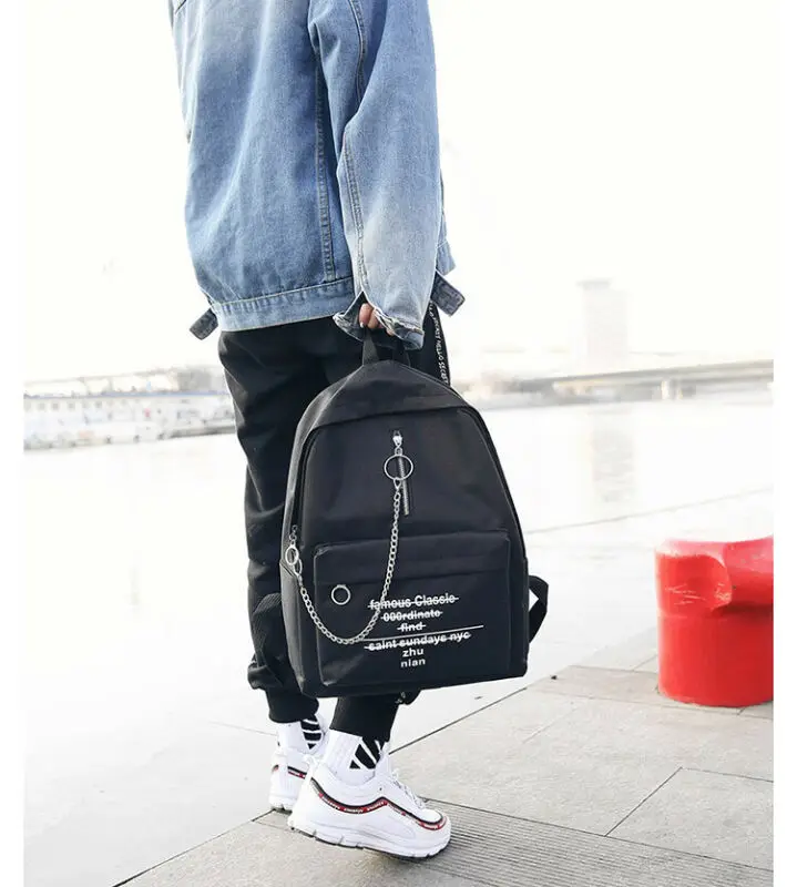 

2019 Newest Hot Women Man Unisex Alphabet Print Backpack Fashion School Bag Chain Anti Thief Trend Double Shoulder Canvas Bag