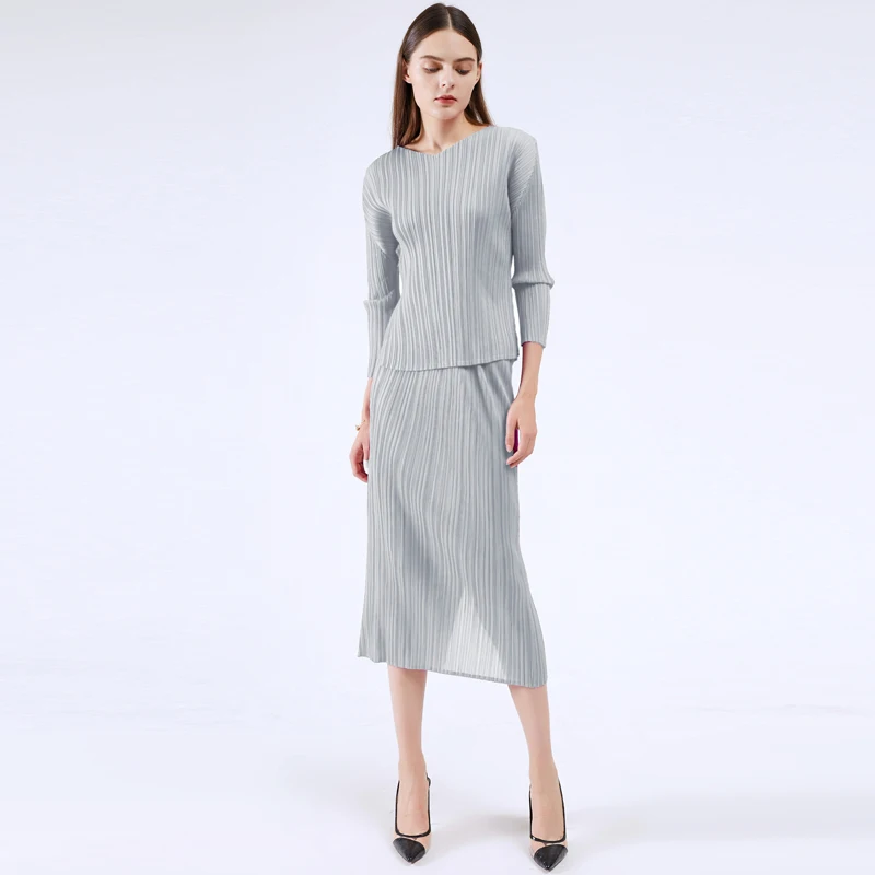 Женская плиссированная футболка Miyake корейская модная Универсальная с длинным