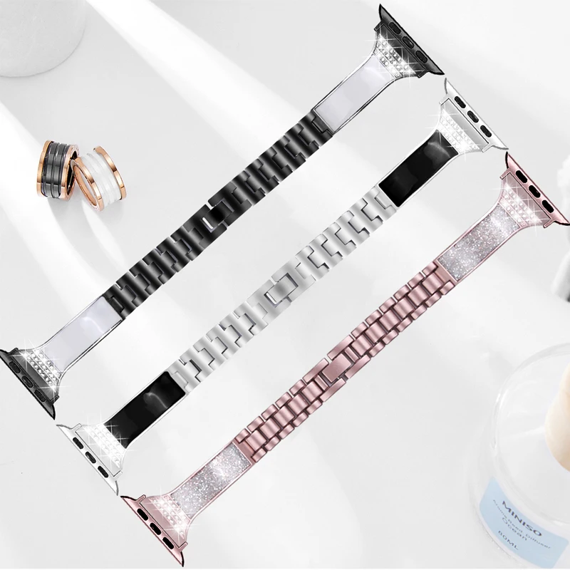 

Diamond ceramics bracelet for apple watch band 44mm 40mm iwatch 5/4/3/2/1 apple watch strap 42mm 40mm metal watchband